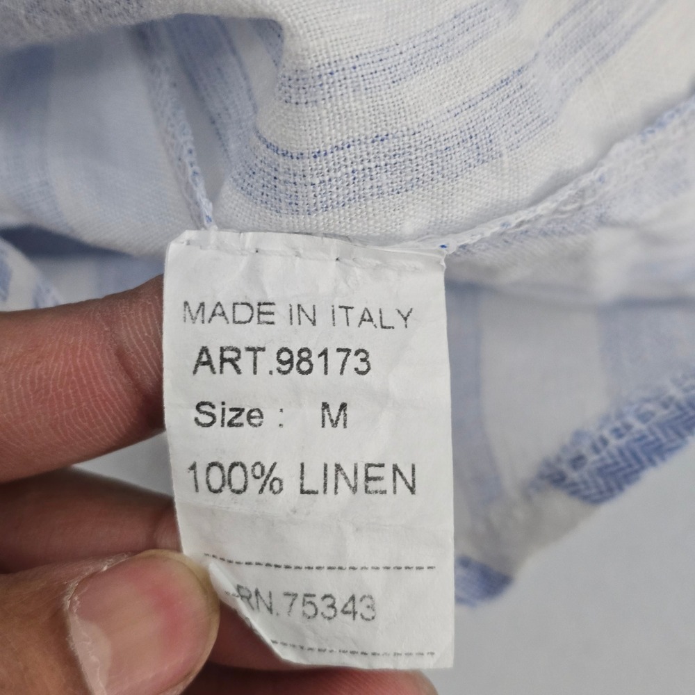 Viola Borghi Blue White‎ Striped Linen Button Down Shirt Made in Italy Size M - Picture 6 of 7